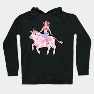 Cowgirl Riding Cow Unicorn Hoodie